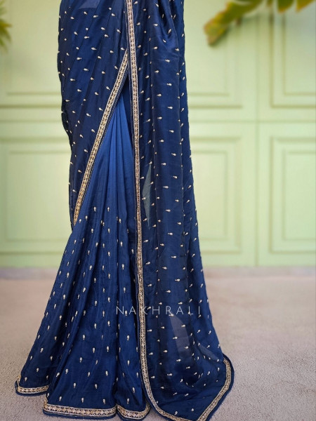 Sangini Blue Saree Zari Butti Work