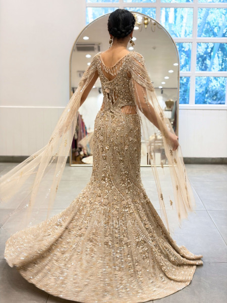 Glimmering Golden Indo Western Mermaid Lehenga