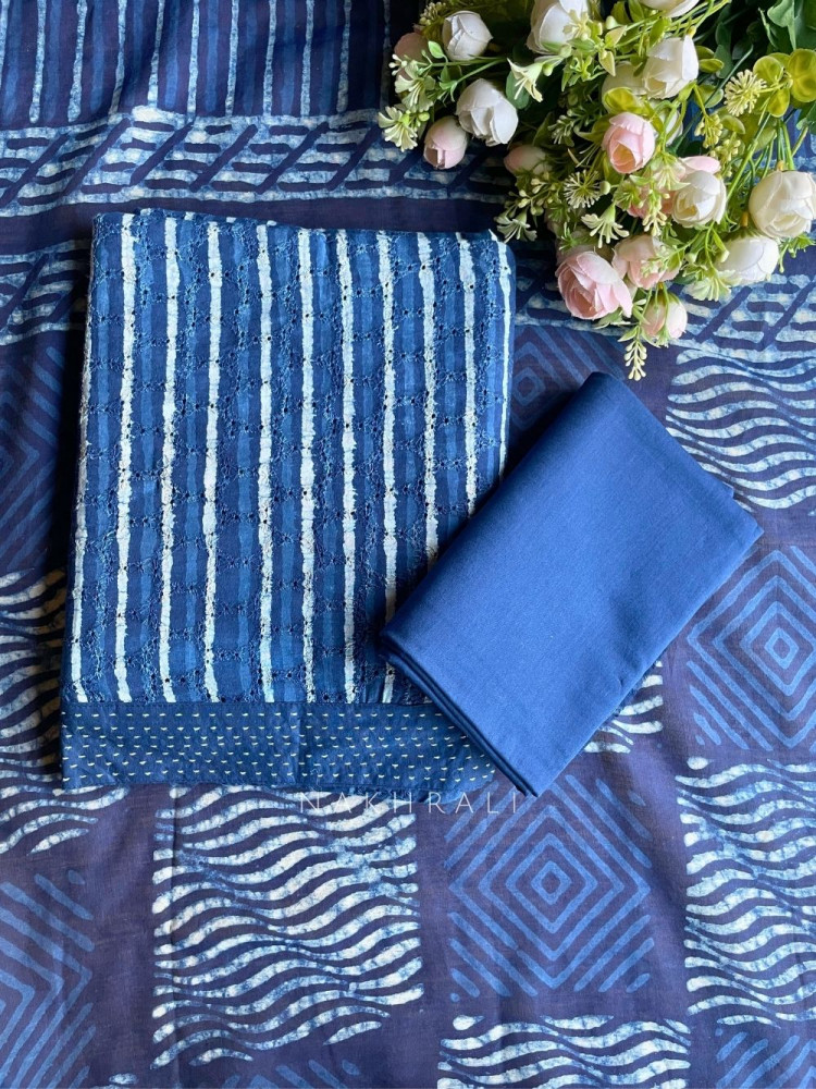 Image of Ira Blue Geo Print Unstitched Dress Material