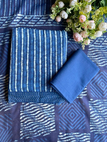 Ira Blue Geo Print Unstitched Dress Material