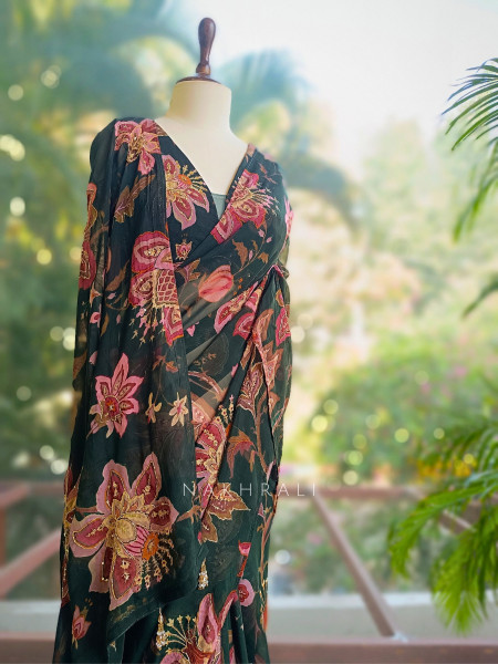 Dahlia Green Organza Saree with Sequin and Cut Dana Work