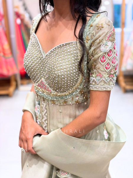 Rasika Light Green Indo-Western Lehenga Set with Embroidered Peplum