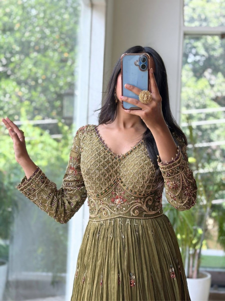 Zeenat Mehndi Green Anarkali Suit Set