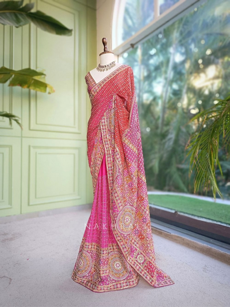 Image of Ruby Multicolor Saree with Heavy Zardozi Border