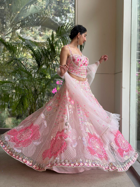 Blossom Mist Net Lehenga with Sequin and Bead Work