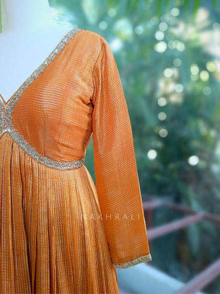 Zarelle Orange Anarkali with Zari Sequin Work and Dupatta