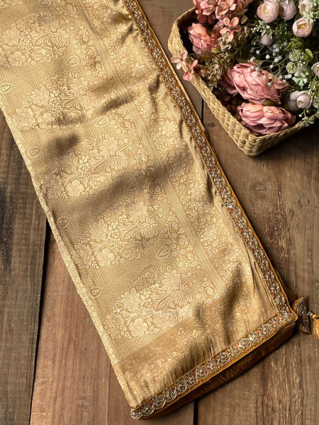 Rivora Mustard Zari Woven Saree with Ornate Border Design
