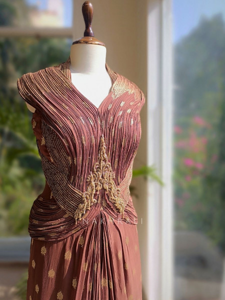 Kaizel Brown Indo-Western Gown with Brocade Butis