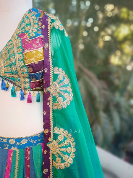 Utsara Blue Multicolour Lehenga Set with Zari Sequin Work