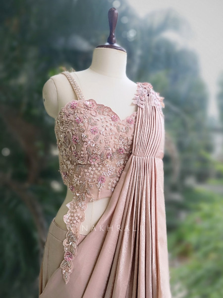 Shimmer Veil Peach Drape Saree with Cutdana and Sequin Work