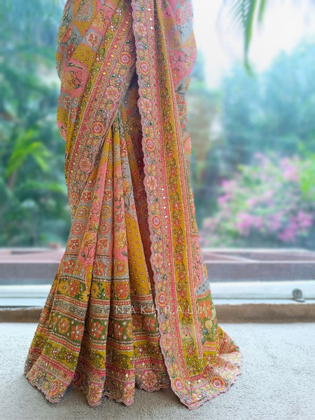Basant Multicolor Printed Saree with Sequin Embroidery