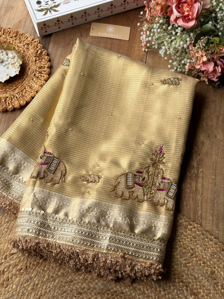 Gajshri Antique Gold Banarasi Katan Tissue Silk Saree