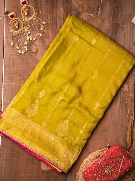 Mrignayani Green Saree with Embroidered Blouse & Brocade Weave