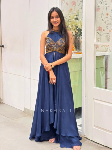 Ivara Blue Halter Palazzo Ensemble