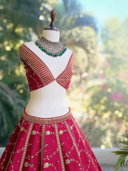 Riva Maroon Unstitched Lehenga Set with Zari and Sequin Work