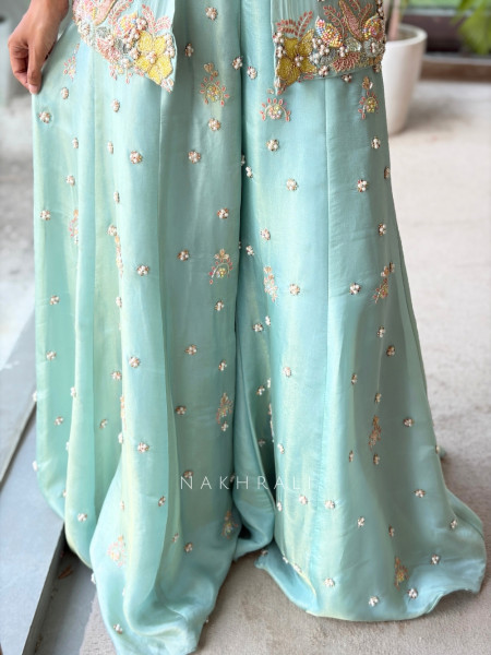 little flower Sky Blue Viscose Georgette Indo Western Sharara Set