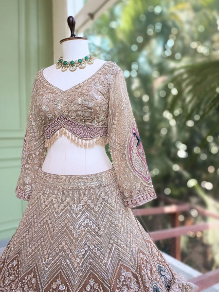 Mridika Brown Net Lehenga Set with Cut Dana Sequin Work
