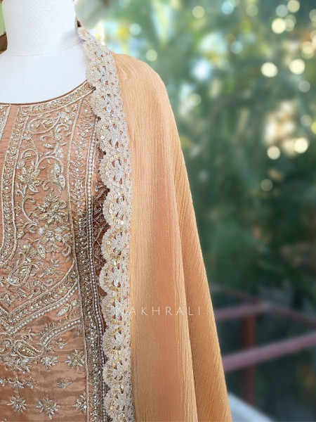 Zaria Beige Festive Gharara Set with Embroidered Kurti