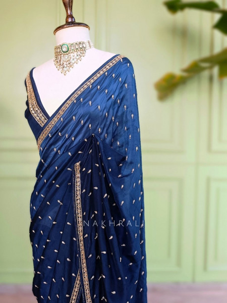 Sangini Blue Saree Zari Butti Work