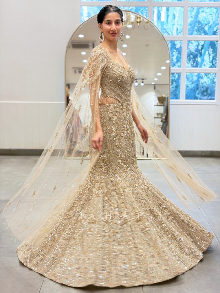 Glimmering Golden Indo Western Mermaid Lehenga