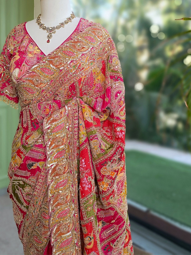 Image of Noor-E-Border Magenta Viscose Georgette Designer Saree