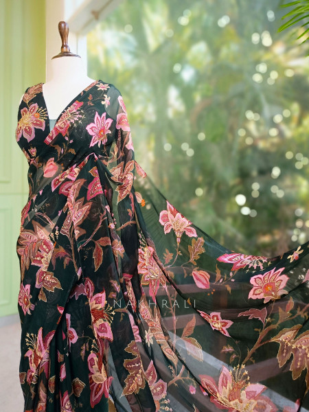 Dahlia Green Organza Saree with Sequin and Cut Dana Work