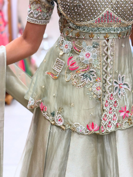 Rasika Light Green Indo-Western Lehenga Set with Embroidered Peplum