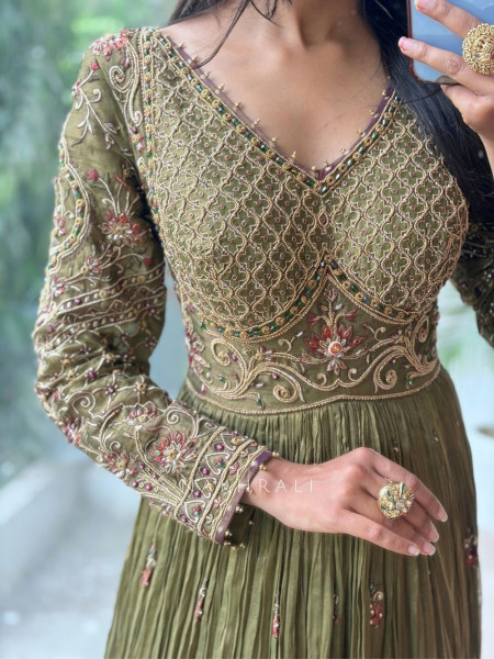 Zeenat Mehndi Green Anarkali Suit Set