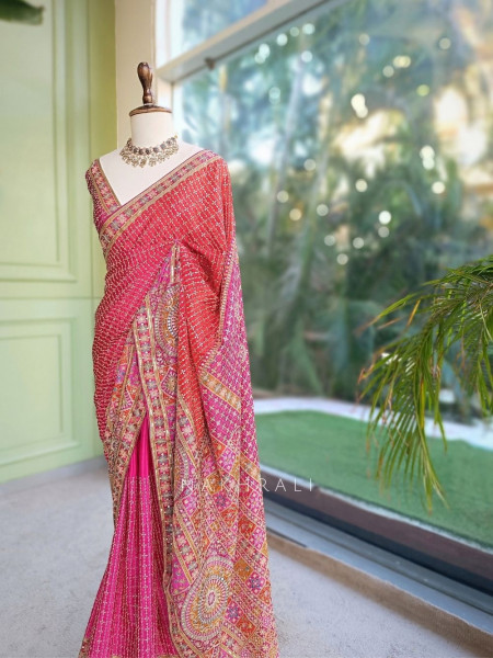 Ruby Multicolor Saree with Heavy Zardozi Border