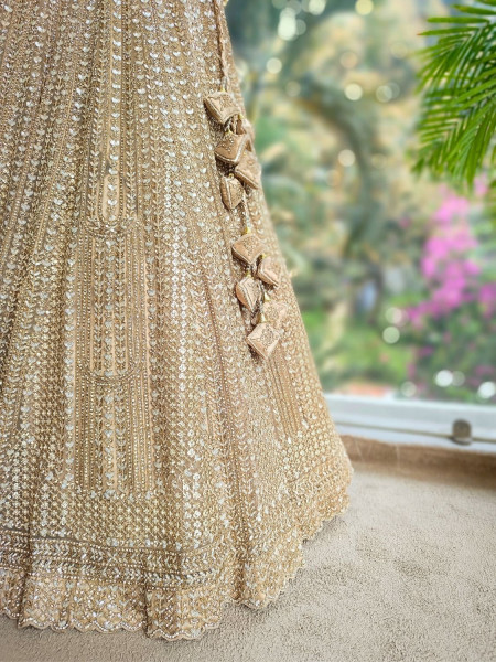 Rishmika Gold Bridal Lehenga with Sequin and Bead Work