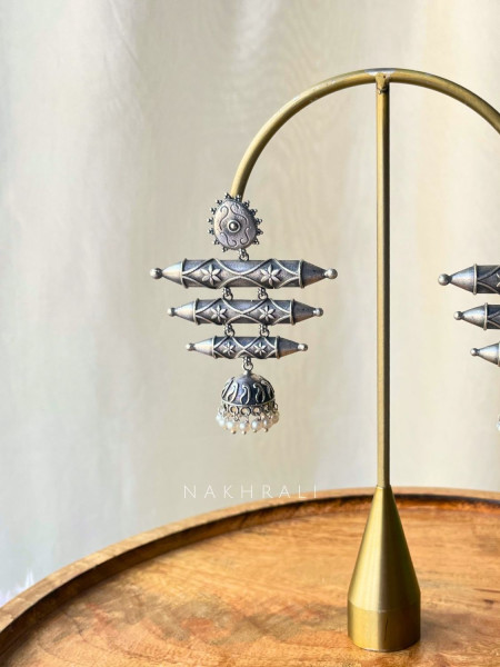 Tivara Oxidised Silver Barrel Drop Earrings