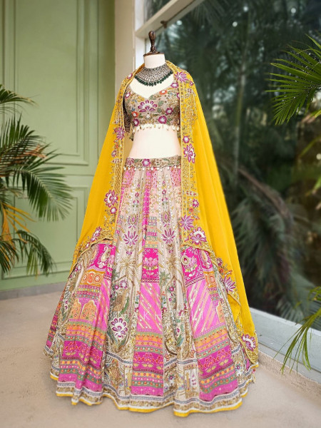 Pranaya Multi Silk Lehenga Set with Embroidery & Sequin Work