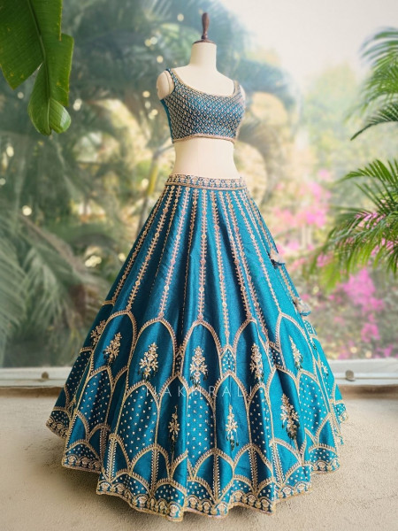 Siyara Blue Indo-Western Lehenga Set with Embroidered Jacket and Dupatta