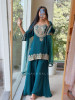 Nazneen Teal Green Fendy Silk Sharara Set