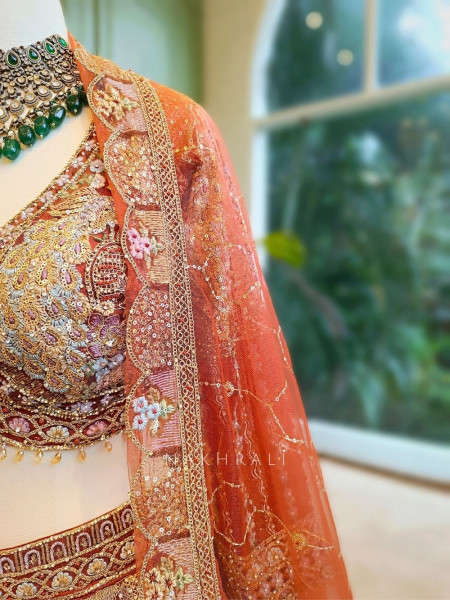 Regal Radiance Orange Embroidered Bridal Lehenga
