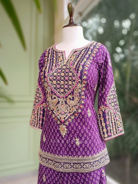 Farah Bloom Purple Gharara Set with Zari & Sequin Work