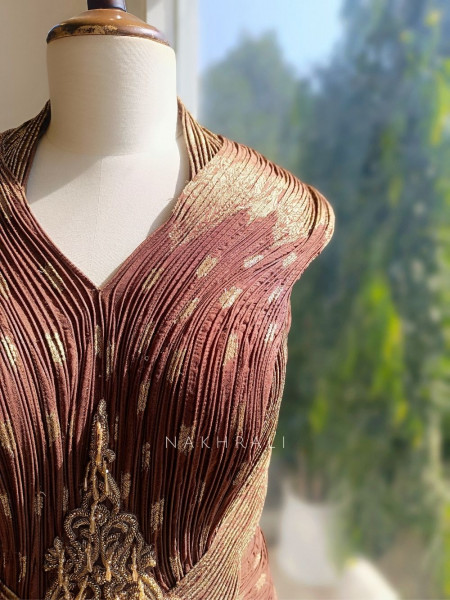 Kaizel Brown Indo-Western Gown with Brocade Butis