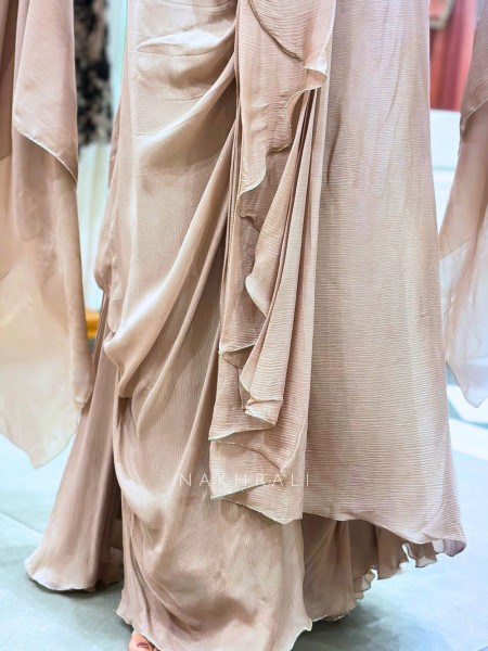 Kymera Beige Indo-Western Drape Skirt Set with Sequin Work