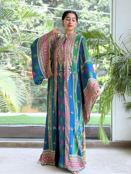 Boho-Chic Polka Long Kurta Jacket Set