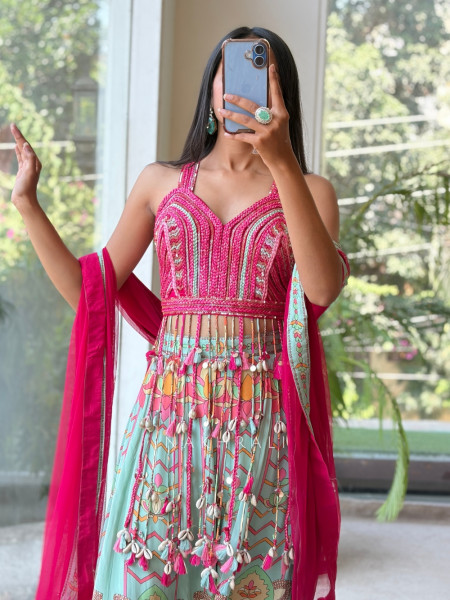 Coralina Pink Boho Indo-Western Palazzo