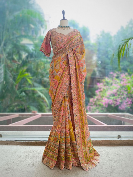 Basant Multicolor Printed Saree with Sequin Embroidery