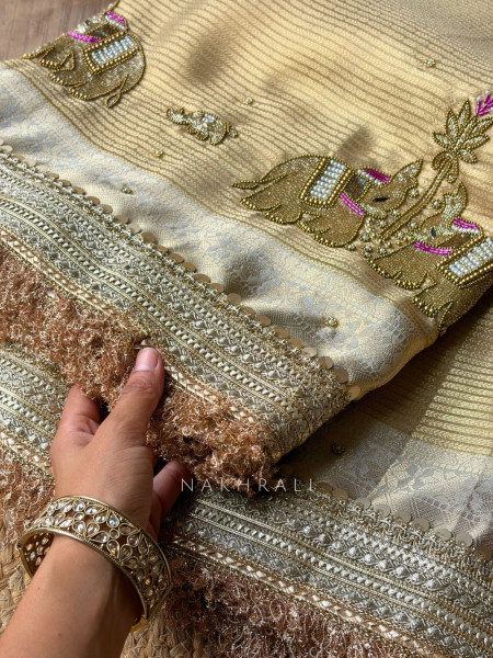 Gajshri Antique Gold Banarasi Katan Tissue Silk Saree