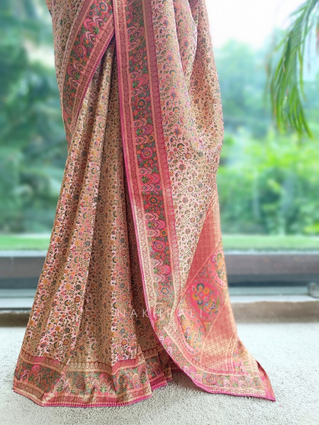 Gulnoor Pink Meenakari Jangla Banarasi Silk Saree