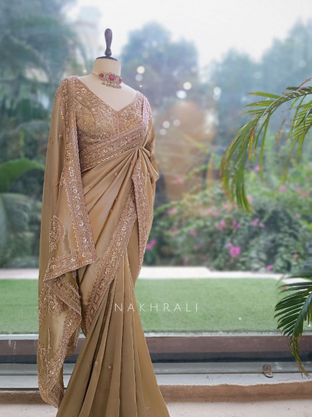 Hiranya Pista Green Metallic Tissue Silk Saree with Cutdana, Sequin & Paisley Embroidery