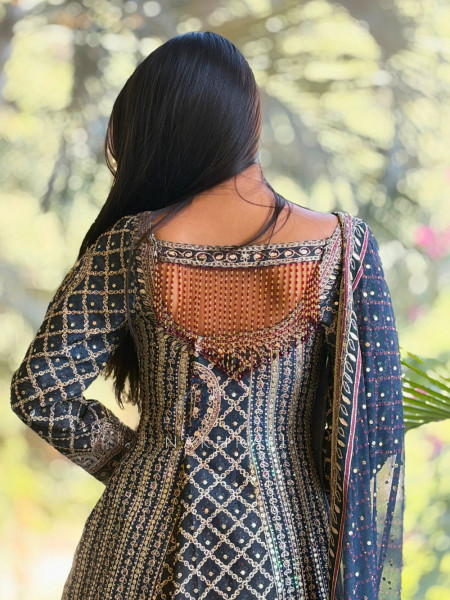 Kiyana Grey Tissue Kurta Palazzo Set with Banarasi Dupatta