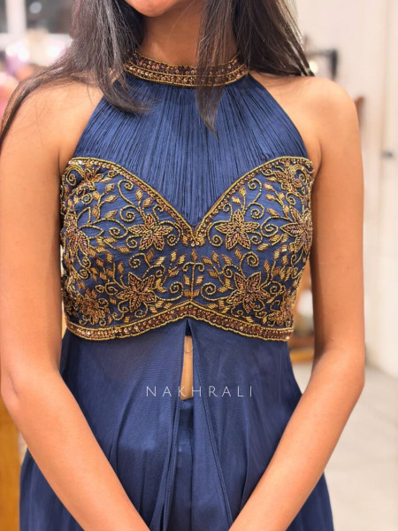 Ivara Blue Halter Palazzo Ensemble