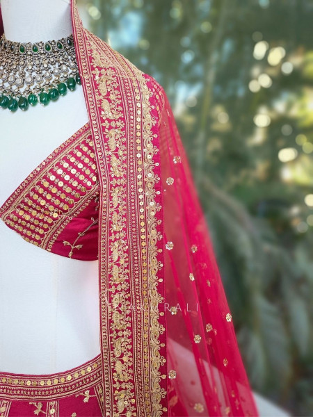 Riva Maroon Unstitched Lehenga Set with Zari and Sequin Work