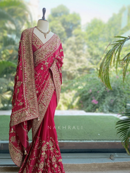 Rubani Aks Deep Red Crepe Saree