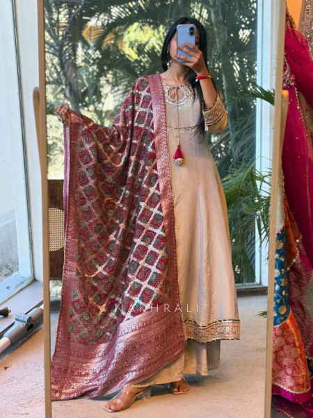 Kiyana Grey Tissue Kurta Palazzo Set with Banarasi Dupatta