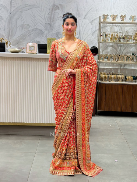Shringar Red Saree with Zari Sequin Stone Work